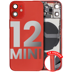 Back Housing W/ Small Components Pre-Installed Compatible For iPhone 12 Mini (US Version) (Used OEM Pull: Grade C) (Red)