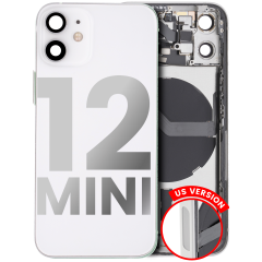 Back Housing W/ Small Components Pre-Installed Compatible For iPhone 12 Mini (US Version) (Used OEM Pull: Grade C) (White)