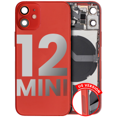 Back Housing W/ Small Components Pre-Installed Compatible For iPhone 12 Mini (US Version) (Used OEM Pull: Grade B) (Red)
