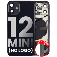 Back Housing W/ Small Components Pre-Installed Compatible For iPhone 12 Mini (US Version) (No Logo) (Aftermarket Plus) (Black)